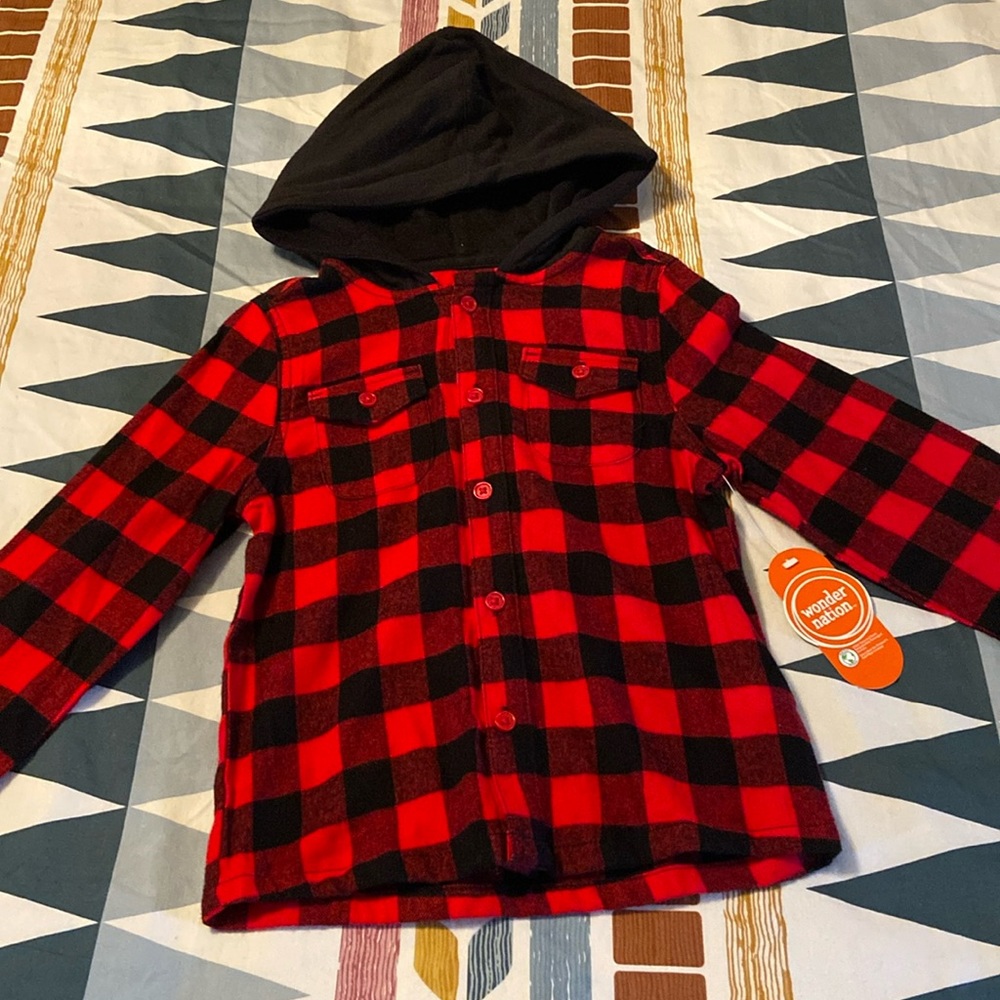 Toddler 5t buffalo plaid flannel with hood NWT